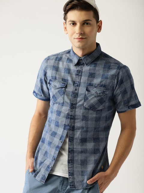 

ESPRIT Men Blue Slim Fit Checked Casual Shirt