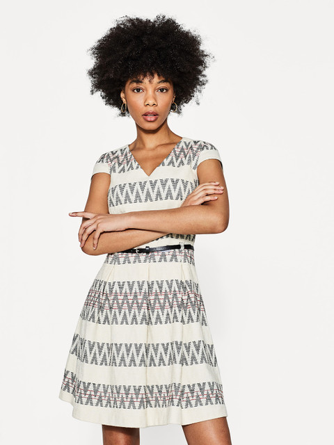 

ESPRIT Women Off-White Self Design Fit and Flare Dress