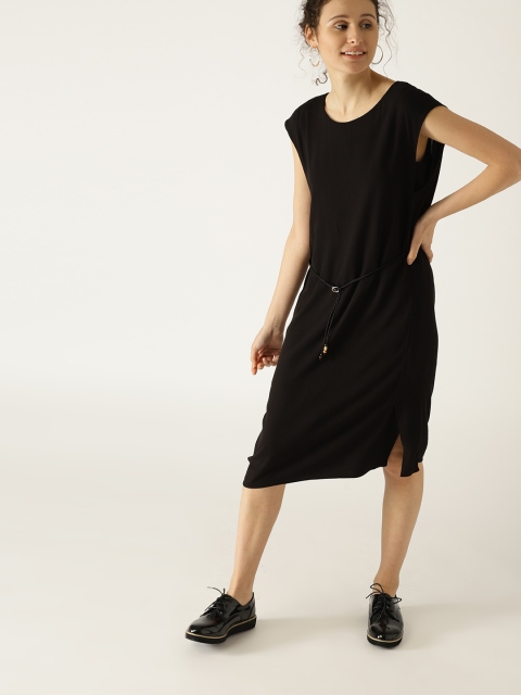

ESPRIT Women Black Solid Belted Shift Dress