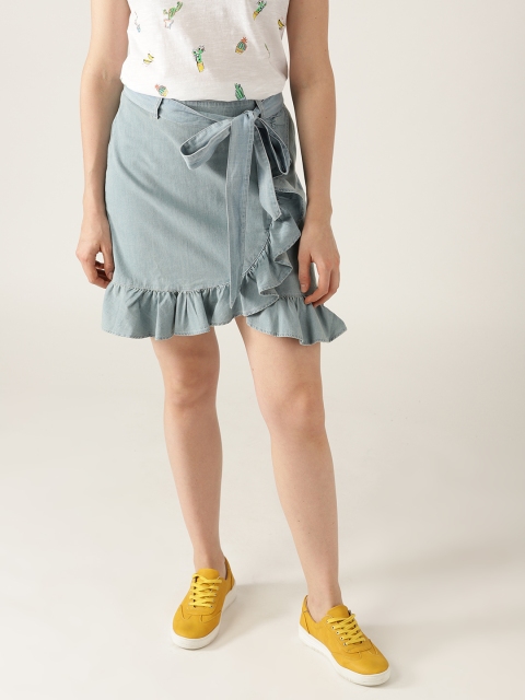

ESPRIT Women Blue Chambray A-Line Skirt