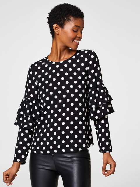 

ESPRIT Women Black & White Polka Dot Printed Top