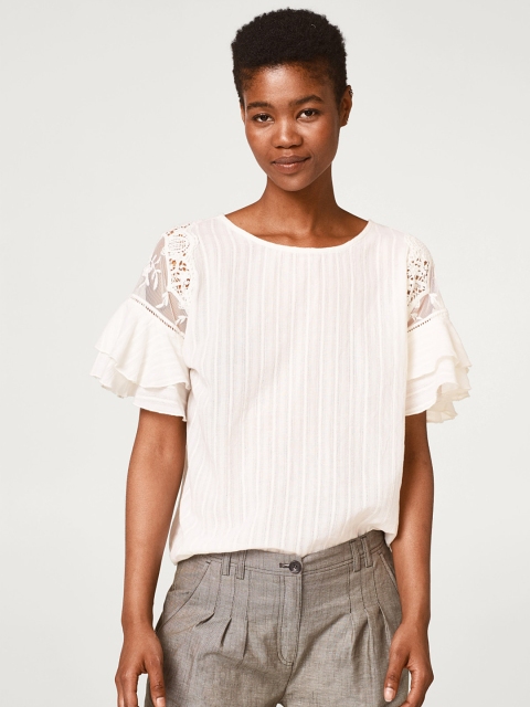 

ESPRIT Women Off-White Self-Striped Regular Top