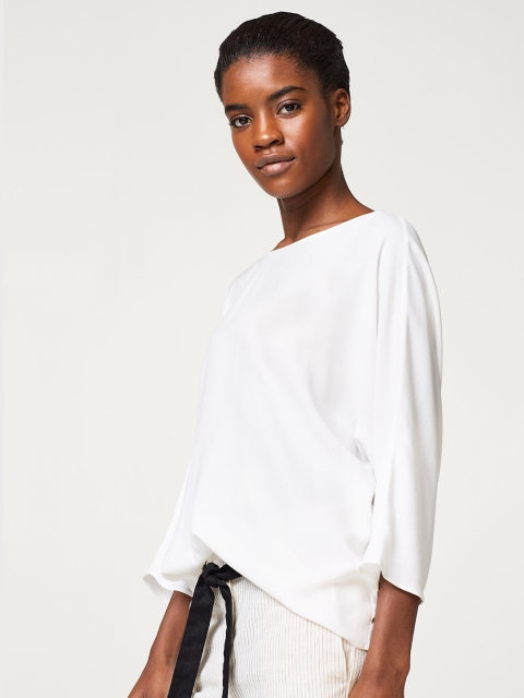 

ESPRIT Women White Solid Styled Back Top