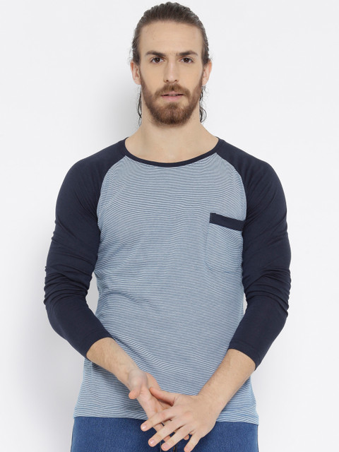 

Teesort Men Blue Striped Round Neck T-shirt
