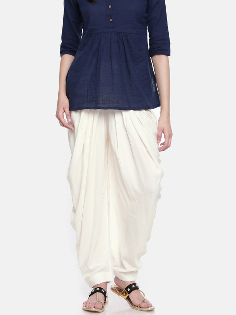 

Go Colors Cream-Coloured Solid Dhoti Pants