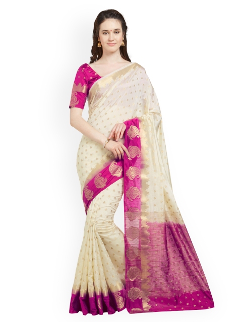 

Viva N Diva Cream-Coloured & Majenta Woven Design Kanjeevaram Saree