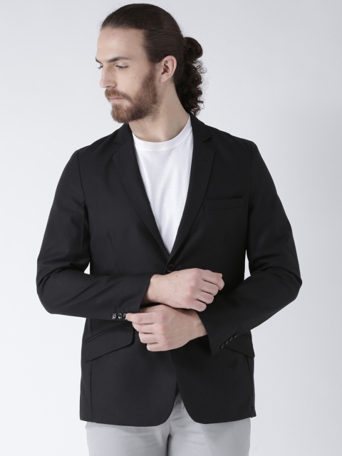 

DEYANN Black Single-Breasted Premium Cotton Slim Fit Formal Blazer