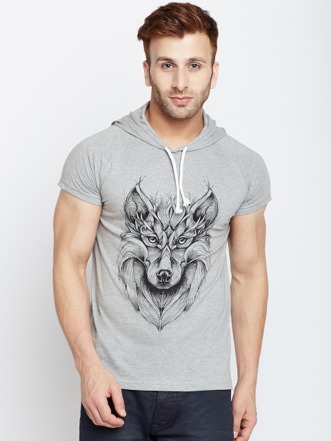 

The Dry State Men Grey Printed Hood T-shirt