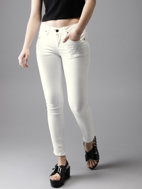 

HERE&NOW Women White Skinny Fit Mid-Rise Cropped Clean Look Stretchable Jeans