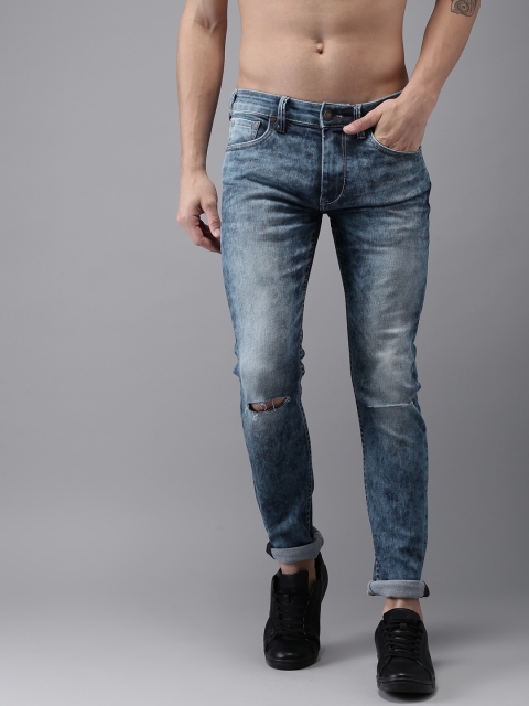 

HERE&NOW Men Blue Skinny Fit Mid-Rise Slash Knee Stretchable Jeans