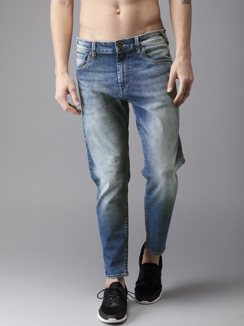 

HERE&NOW Men Blue Cropped Slim Tapered Fit Mid-Rise Clean Look Stretchable Jeans