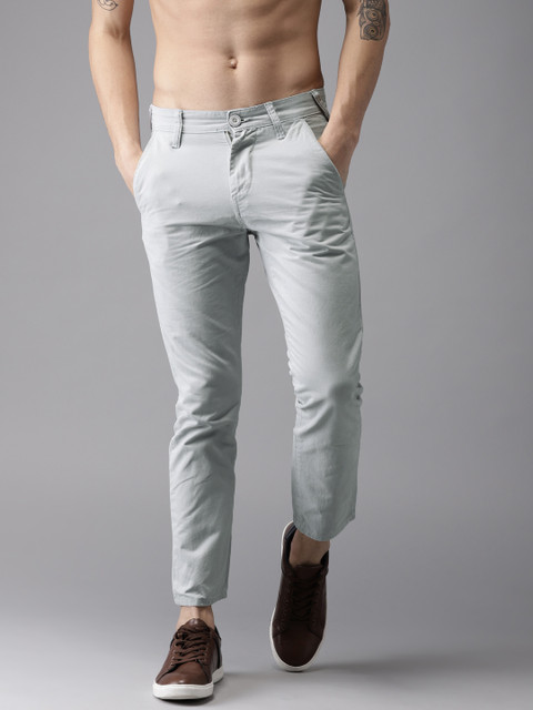 

HERE&NOW Men Grey Slim Fit Solid Cropped Chinos