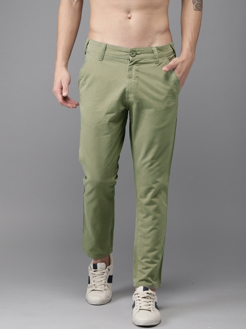 

HERE&NOW Men Olive Green Slim Fit Solid Cropped Chinos