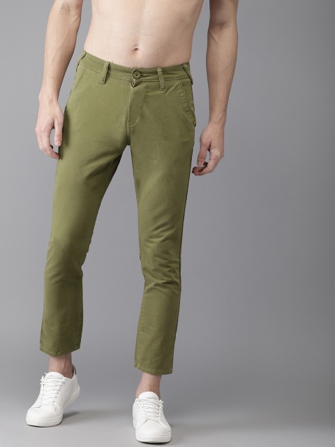 

HERE&NOW Men Olive Green Slim Fit Solid Cropped Chinos