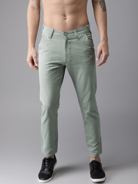 

HERE&NOW Men Green Slim Fit Solid Cropped Chinos