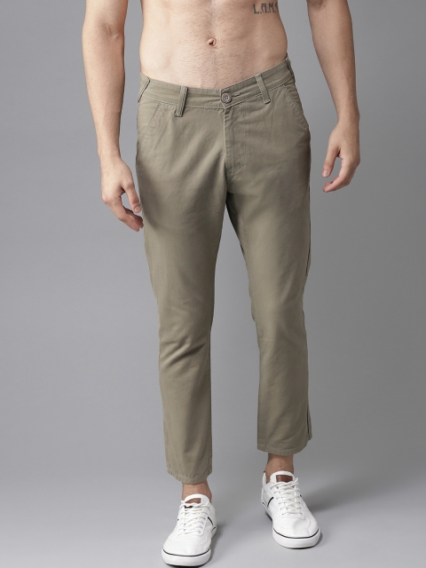 

HERE&NOW Men Olive Green Slim Fit Solid Cropped Chinos