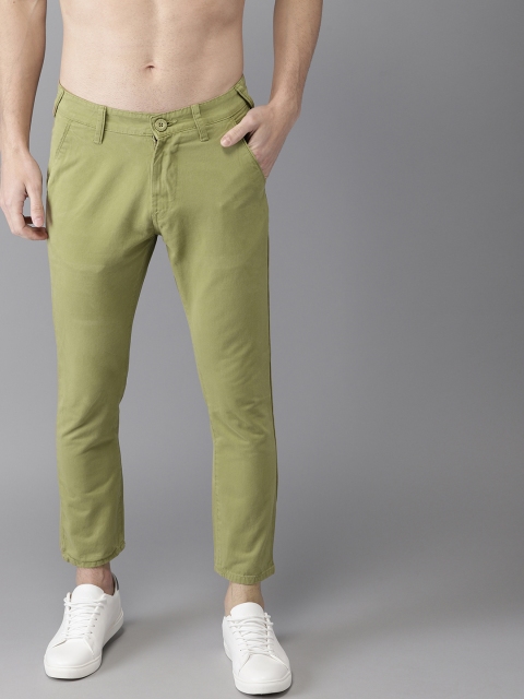 

HERE&NOW Men Green Cropped Slim Fit Solid Cropped Chinos