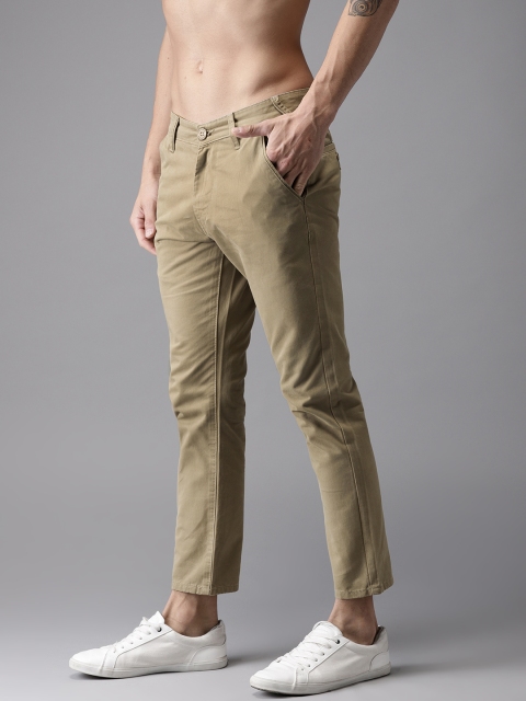 

HERE&NOW Men Khaki Slim Fit Solid Cropped Chinos