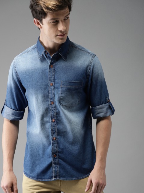 

Moda Rapido Men Blue Regular Fit Faded Denim Casual Shirt