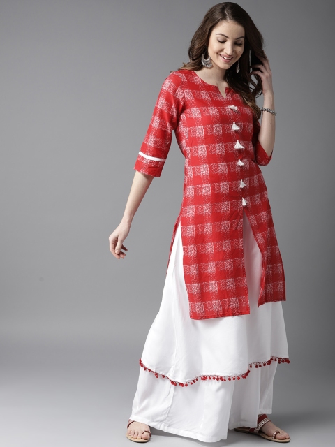 

HERE&NOW Women Red & White Printed Kurta with Palazzos