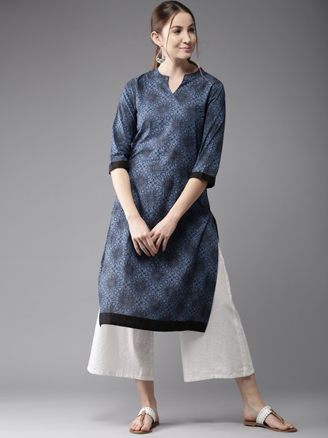 

HERE&NOW Women Blue & Black Printed Straight Kurta