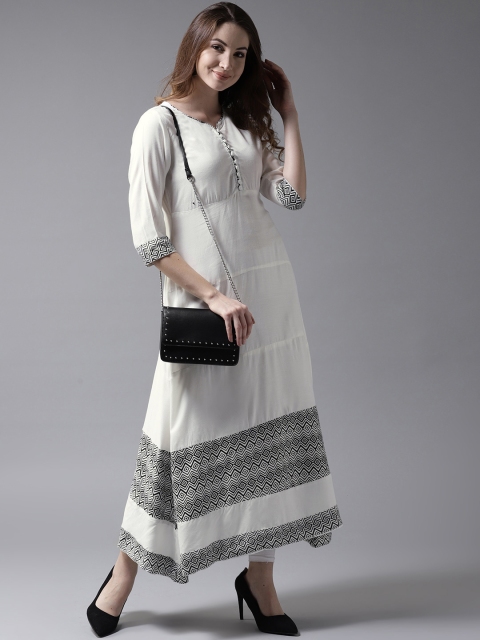 

HERE&NOW Women White & Black Solid A-Line Kurta