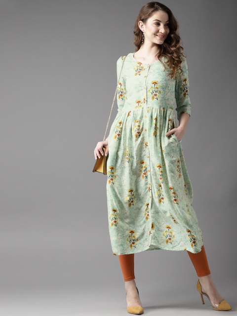 

HERE&NOW Women Sea Green Printed A-Line Kurta