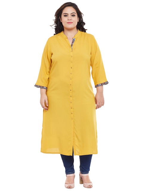 

TALINUM Women Mustard Solid Straight Kurta