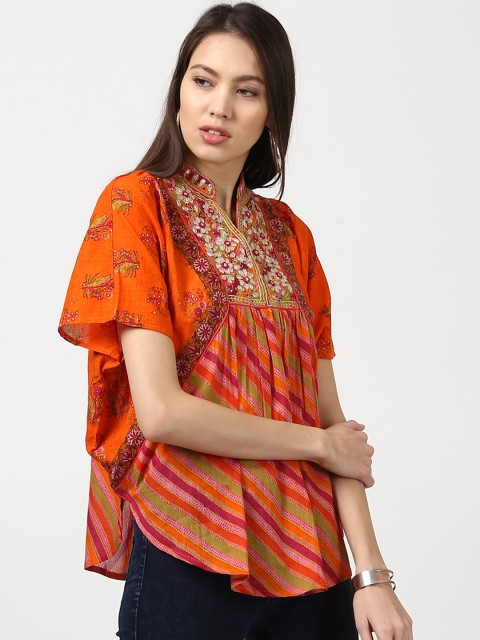 

Ritu Kumar Orange Embroidered Floral Print Kaftan Kurti