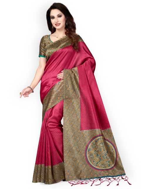 

Ishin Pink Art Silk Printed Mysore Silk Saree