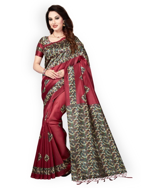 

Ishin Maroon Art Silk Printed Mysore Silk Saree