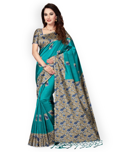 

Ishin Teal Art Silk Printed Mysore Silk Saree