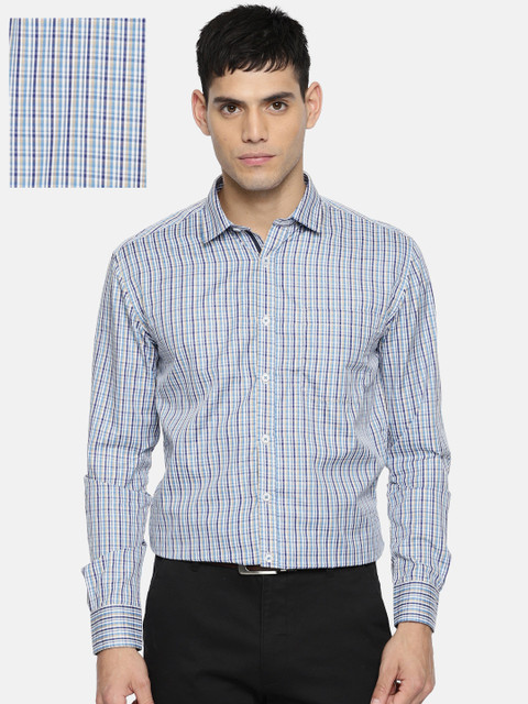

Independence Men Navy Blue & White Slim Fit Checked Formal Shirt