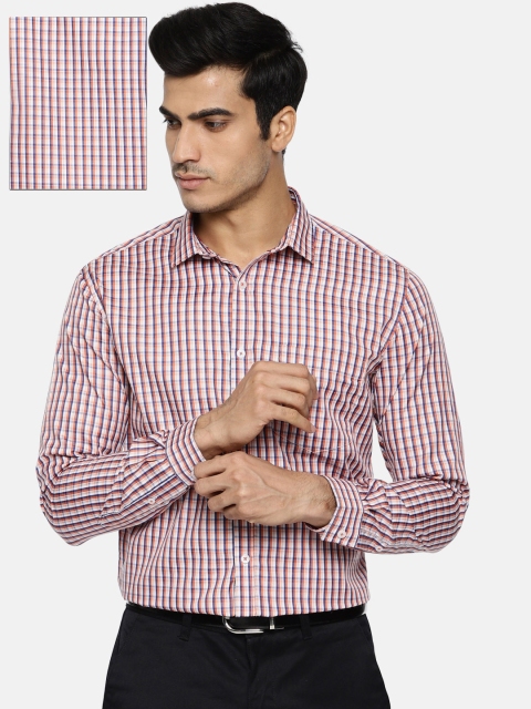

Independence Men Orange & Blue Slim Fit Checked Formal Shirt