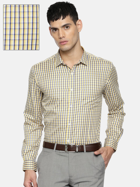 

Independence Men Yellow & Navy Slim Fit Checked Formal Shirt