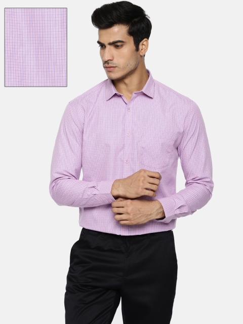 

Independence Men Pink & Navy Blue Slim Fit Checked Formal Shirt