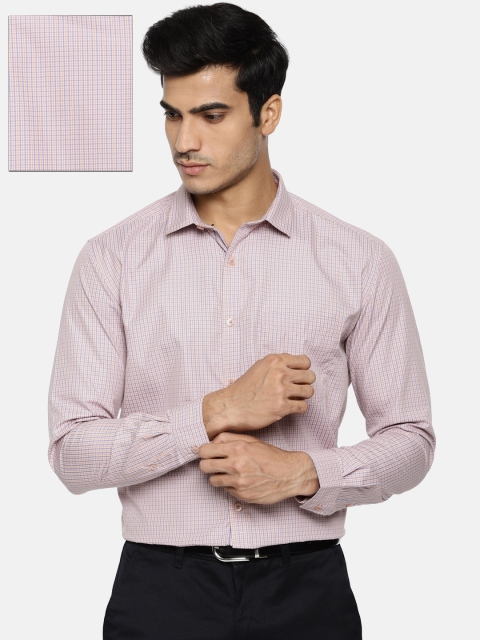 

Independence Men Peach-Coloured & Blue Slim Fit Checked Formal Shirt