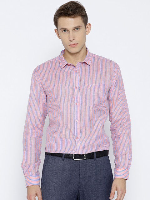 

Independence Men Pink & Blue Slim Fit Striped Formal Shirt