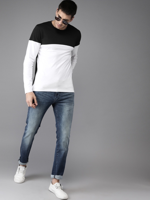 

HERE&NOW Men Black & White Colourblocked Round Neck T-shirt