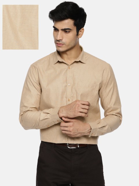

Independence Men Beige Slim Fit Checked Formal Shirt