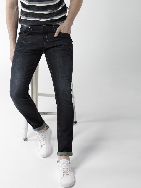 

Mast & Harbour Men Navy Blue Slim Tapered Fit Mid-Rise Low Distress Stretchable Jeans