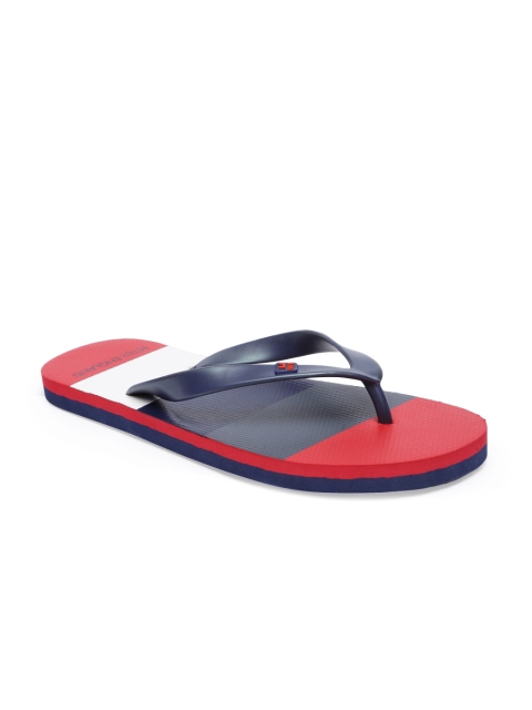 

Peter England Men Navy Blue & Red Colourblocked Thong Flip-Flops