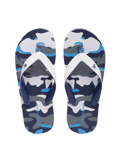 

Peter England Men White & Blue Printed Thong Flip-Flops