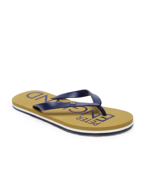 

Peter England Men Navy Blue & Beige Printed Thong Flip-Flops