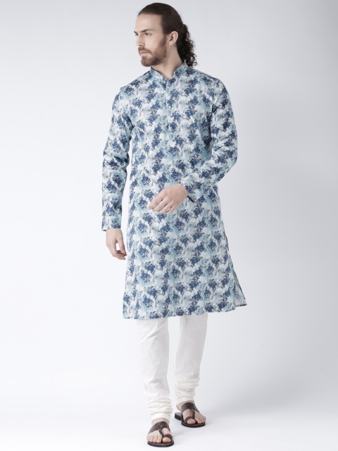 

DEYANN Men Blue & Off-White Printed Kurta with Churidar