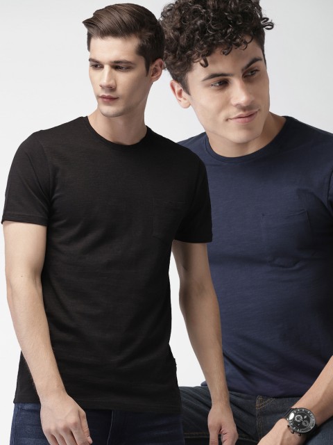 

HIGHLANDER Men Pack Of 2 Solid Pure Cotton T-shirts, Black