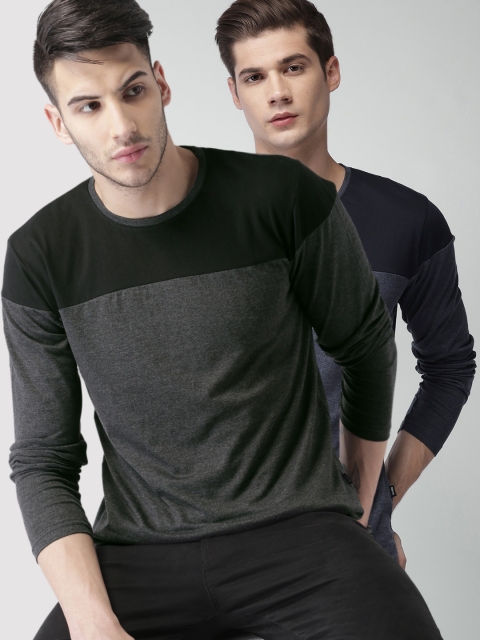 

HIGHLANDER Men Pack Of 2 Round Neck T-Shirts, Blue