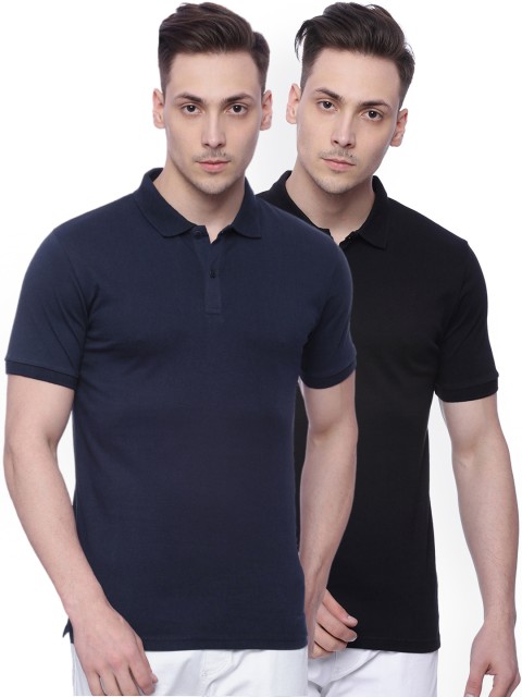 

HIGHLANDER Men Pack of 2 Slim Fit Polo Collar T-shirts, Black
