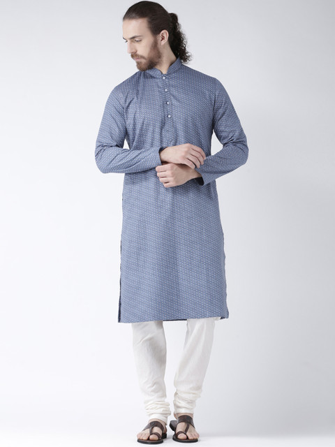 

DEYANN Men Blue Printed Straight Kurta