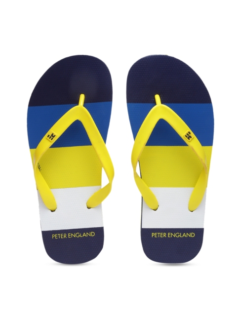 

Peter England Men Navy Blue & Yellow Striped Thong Flip-Flops